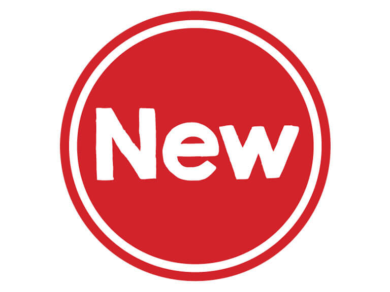 New icon comprised of a red circle with the word new in the middle
